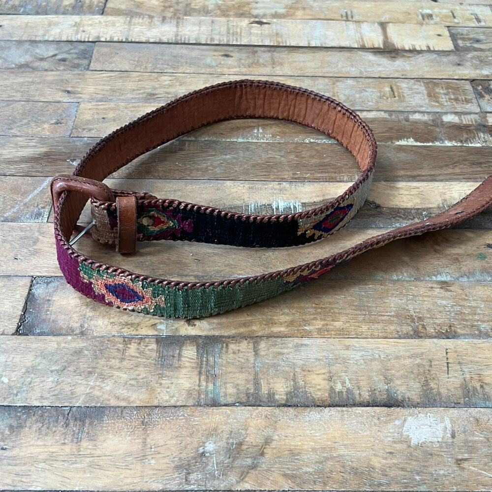The Leather Belt 34 Handcrafted Multicolor Southwestern Woven Vintage - Picture 5 of 13